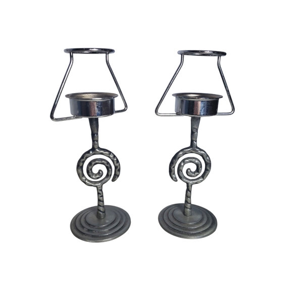 Tealight Candlestick Holder with Frosted Glass Shade - Spiral - Picture 2 of 8